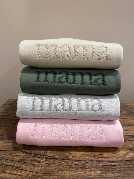Floral Embroidered Mama Sweatshirt