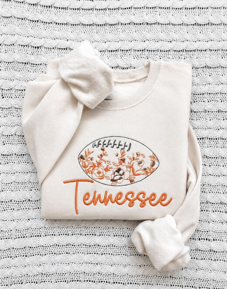 Tennessee Floral Football Embroidered Sweatshirt