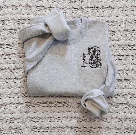 Howdy Cowboy Boots Embroidered Sweatshirt