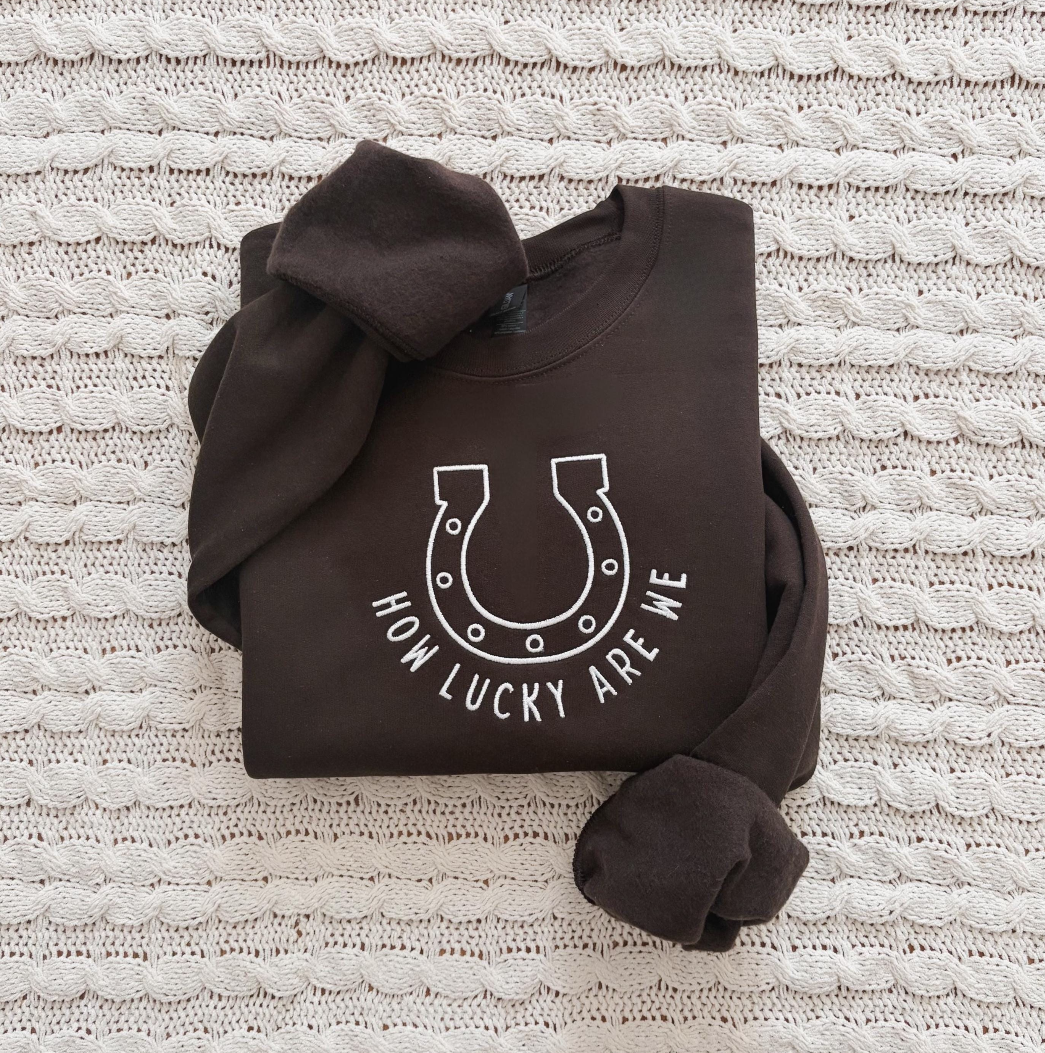 How Lucky Are We Embroidered Sweatshirt
