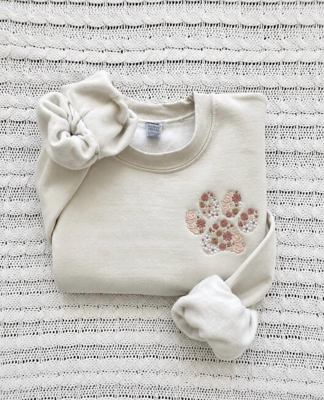 Floral Paw Print Embroidered Sweatshirt