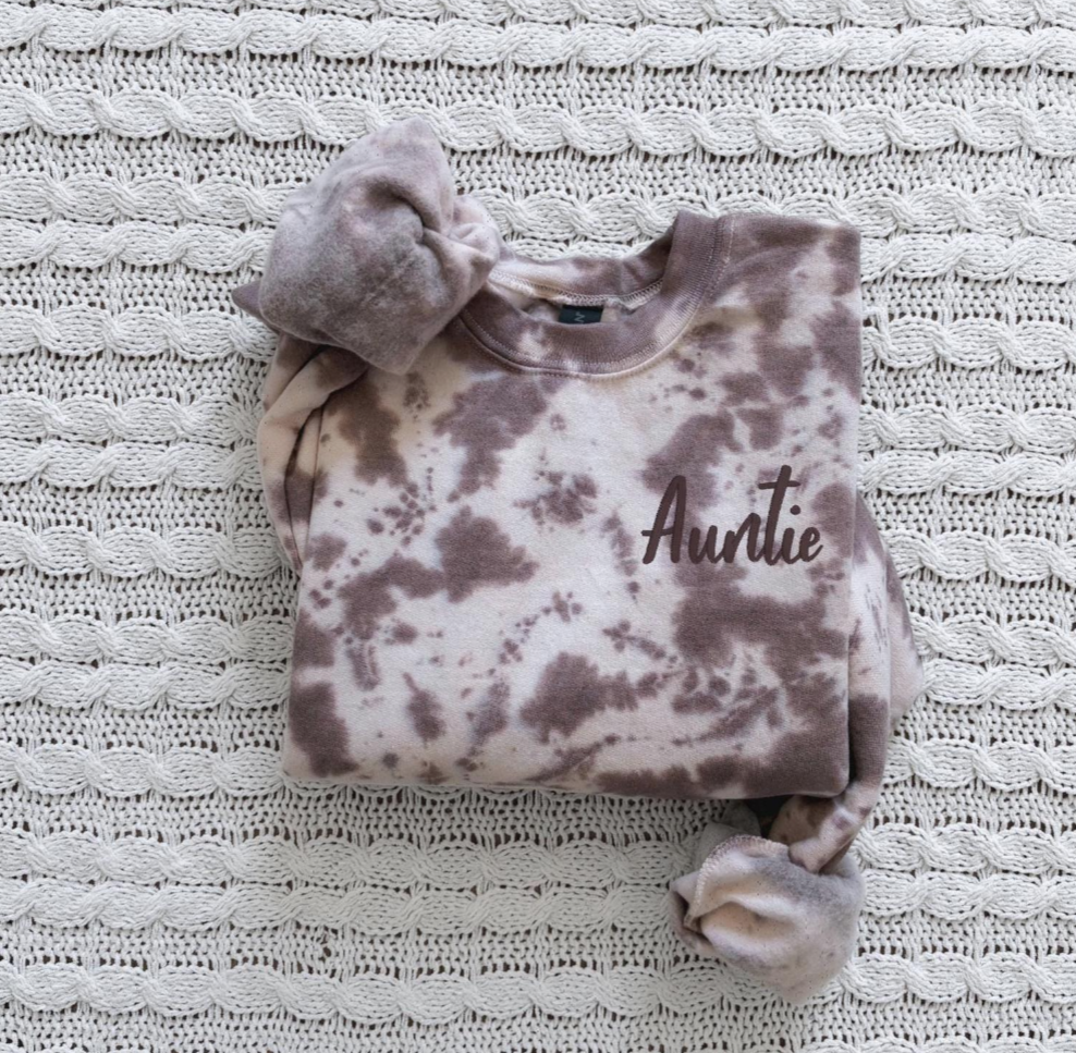 Auntie Embroidered Tie-Dye Sweatshirt