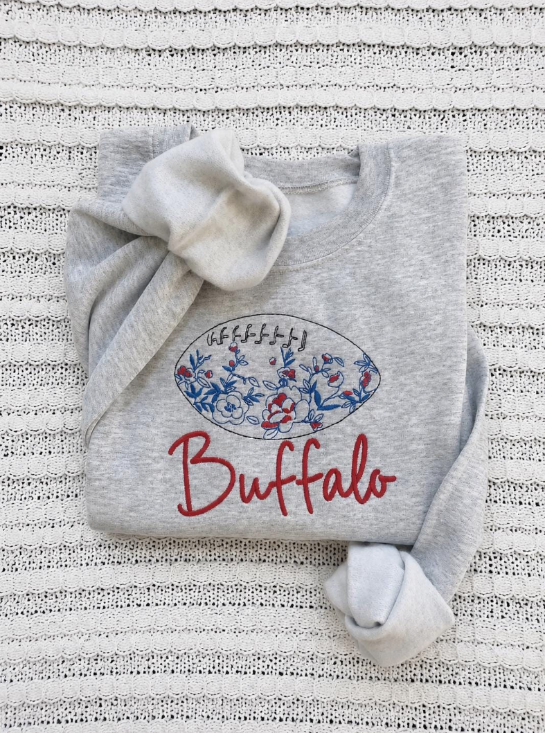 Buffalo Floral Football Embroidered Sweatshirt